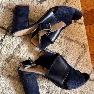 Barney’s Navy Women's Chunky Heeled Leather Sandals